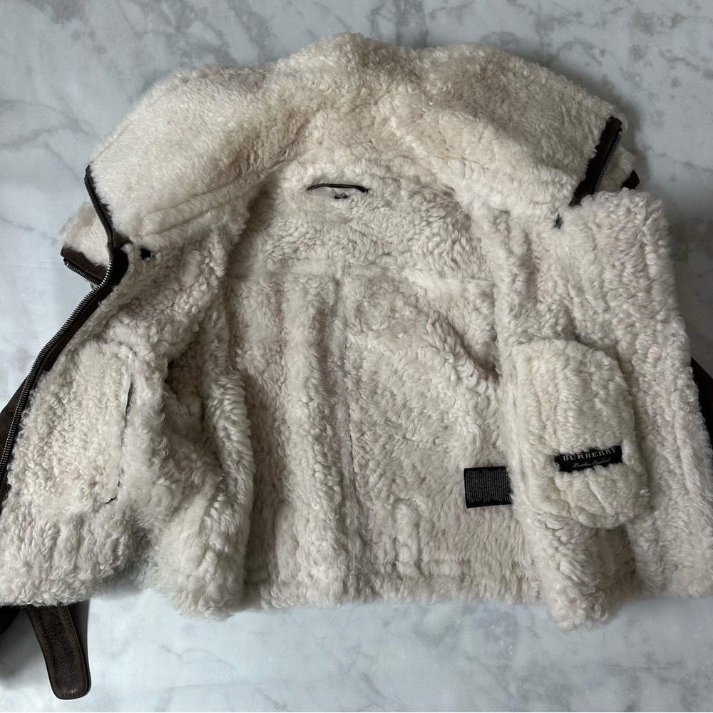 Brown Shearling-Lined Aviator Jacket with Cream Collar - Picture 11 of 13